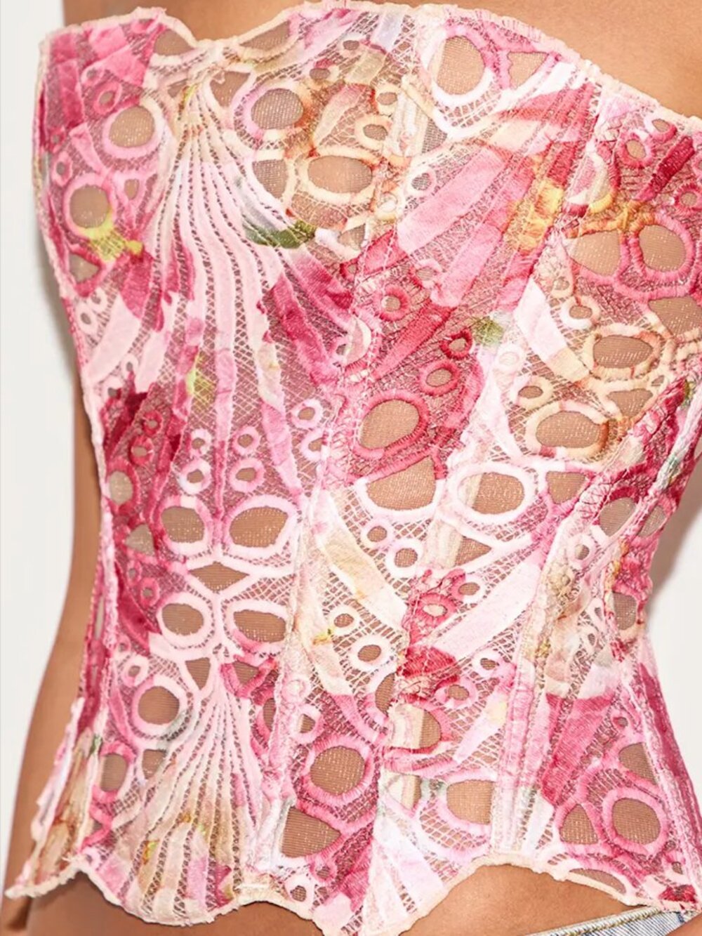 Pretty Little Thing Pink Textured Sheer Floral Lace Corset